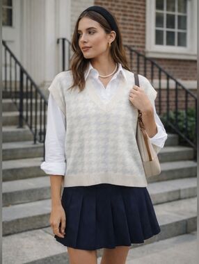 Loft Houndstooth Classic Prep Sweater Vest